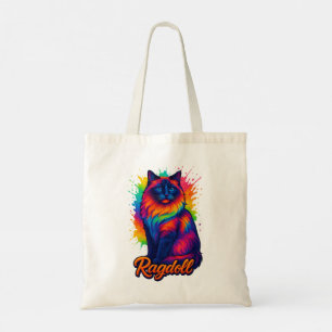 Lebhafte Pop-Art Ragdoll Cat - farbenfrohe Neon St Tragetasche