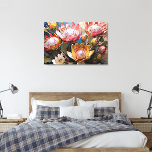 Lebhafte Proteas Malerei Naturliebhaber Leinwanddruck