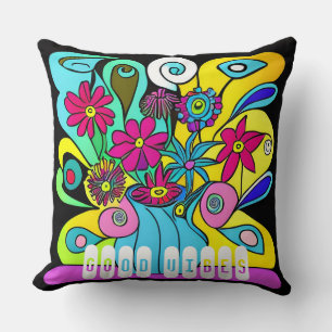 Lebhafte psychedelische Blume in einer Vase Kissen