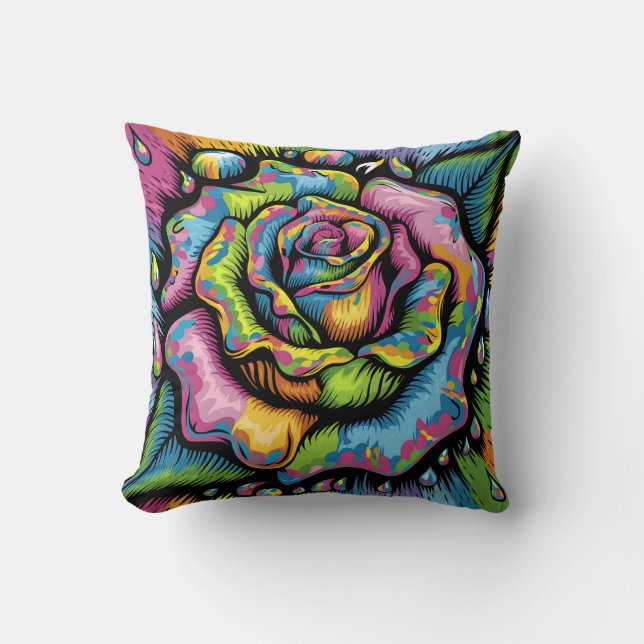 Lebhafte psychedelische Rose - Farbenbruch Kissen (Vorderseite)