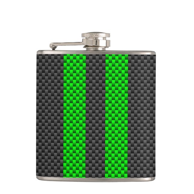 Lebhafte Racing Stripes für grüne Kohlenstofffaser Flachmann (Vorderseite)