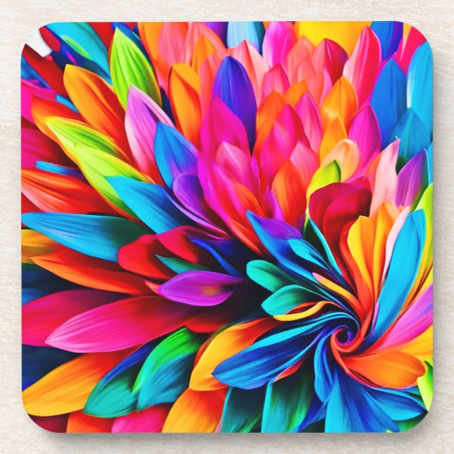 Lebhafte Rainbow-Blume Abstrakt Getränkeuntersetzer (Vorderseite)