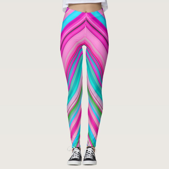 Lebhafte Rainbow-Farben Streifen Muster-21056 Leggings (Vorderseite)