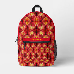 Lebhafte Red Dahlia Blume Abstrakt Personalisiert Bedruckter Rucksack