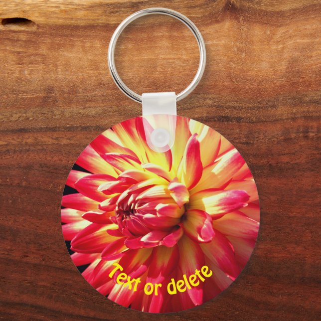 Lebhafte Red Dahlia Blume Personalisiert Schlüsselanhänger (Vorderseite)