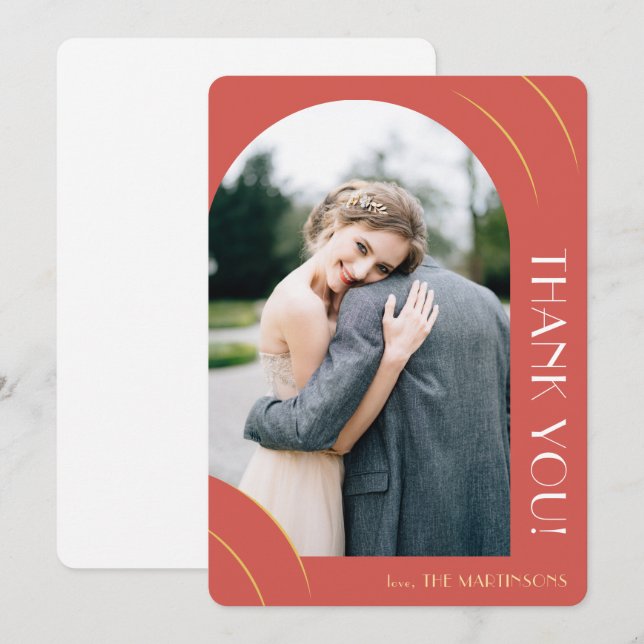 Lebhafte Red Foto Wedding Dankeskarte (Vorne/Hinten)