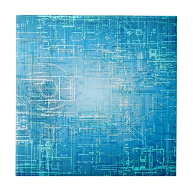 Lebhafte Retro Blueprint Keramik Tile Fliese (Vorderseite)