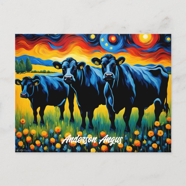 Lebhafte Rinder aus schwarzem Angus Postkarte (Vorderseite)