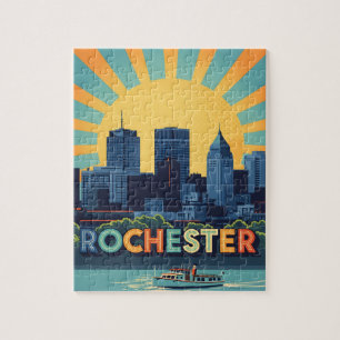 Lebhafte Rochester-Skyline bei Sonnenuntergang