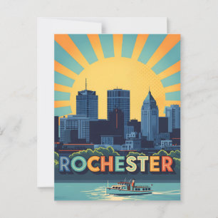 Lebhafte Rochester-Skyline bei Sonnenuntergang Postkarte