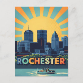 Lebhafte Rochester-Skyline bei Sonnenuntergang Postkarte