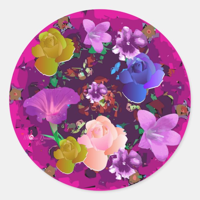 Lebhafte rosa Abstrakte, florale Rundkleber Runder Aufkleber (Vorderseite)