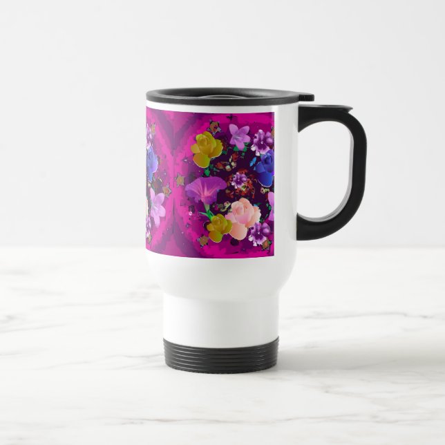 Lebhafte, rosa Abstrakte Reise durch die Flora Reisebecher (Rechts)