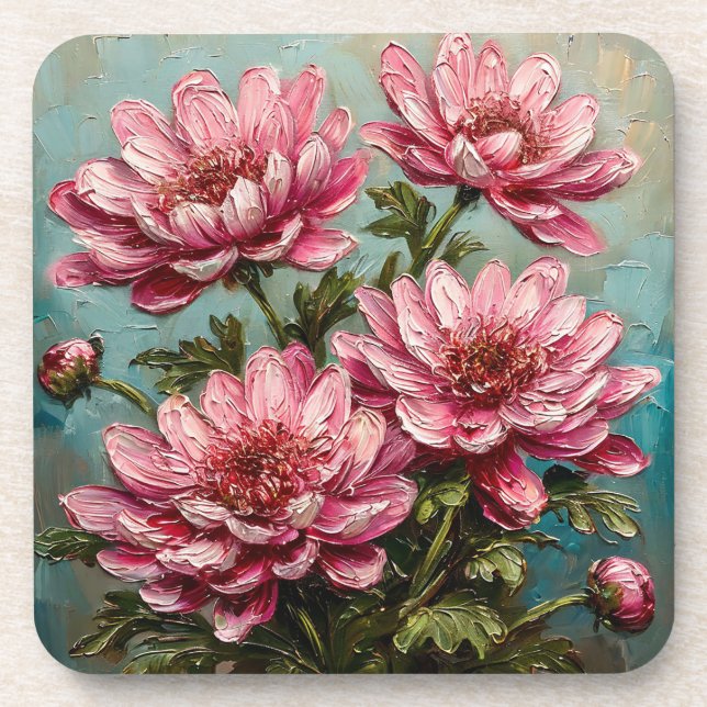 Lebhafte rosa Chrysanthemum-Blume Getränkeuntersetzer (Vorderseite)