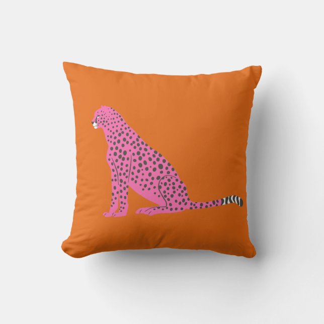 Lebhafte rosa Geparden und Orange Kissen (Vorderseite)