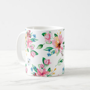 Lebhafte rosa grüne Blumenfolien drucken Kaffeetasse