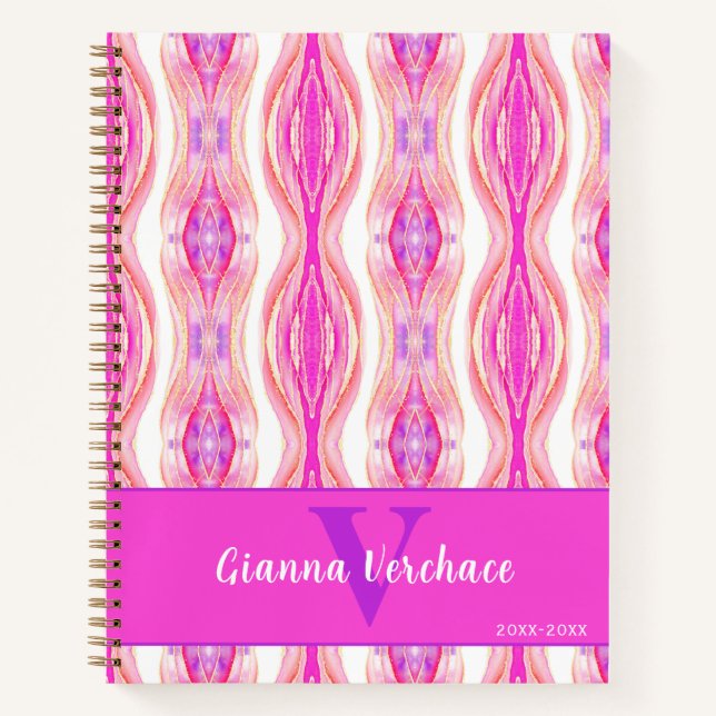 Lebhafte rosa Lila Goldene Geode Notizbuch (Vorderseite)