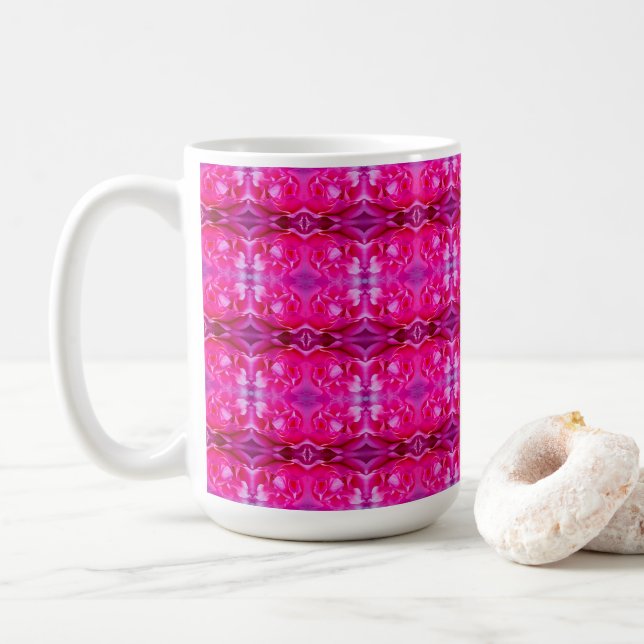 Lebhafte Rosa Rosenblätter M-große Blumenmuster Kaffeetasse (Mit Donut)