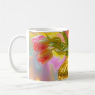 Lebhafte rosa Tulips in der goldenen Vase Kaffeetasse