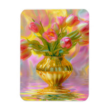 Lebhafte rosa Tulips in der goldenen Vase