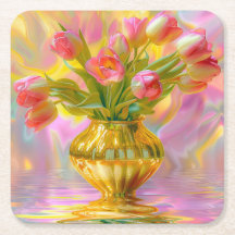 Lebhafte rosa Tulips in der goldenen Vase