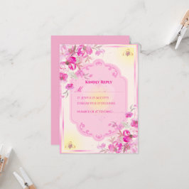 Lebhafte rosa und goldene Hochzeits-Antwortkarte Einladung