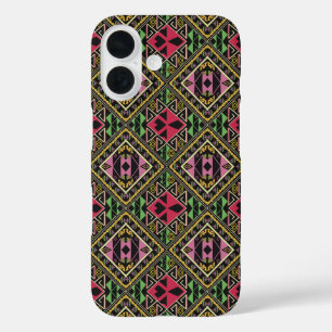 Lebhafte rosa und grüne Abstrakte Stoffe Kunst iPhone 16 Hülle