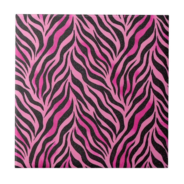 Lebhafte rosa und schwarze Zebra Print Fliese (Vorderseite)