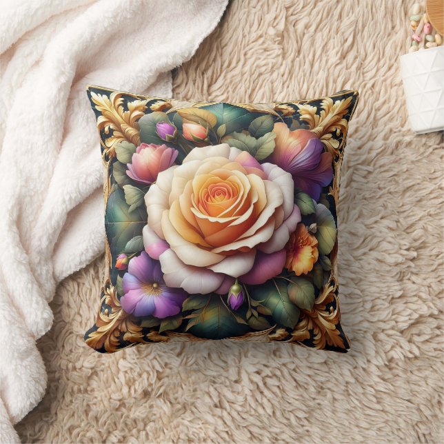 Lebhafte Rose mit elegantem Blumendesign Kissen (Decke)