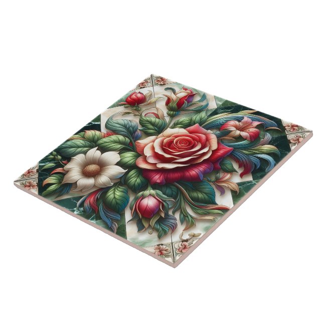 Lebhafte Rose und Lilien-Arrangement Fliese (Seite)
