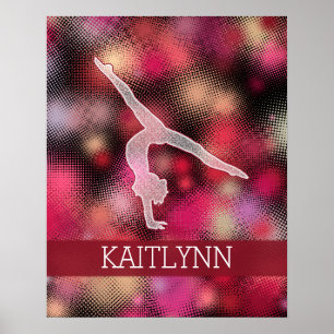 Lebhafte Rot-Halftone-Gymnastik mit Monogramm Poster