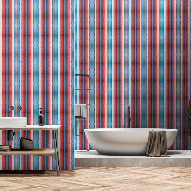 Lebhafte rote, blaue und rosa Streifen M-Größe Tapete (Badezimmer)