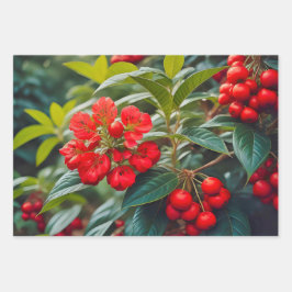 Lebhafte rote Blüten und Beerenhaufen Geschenkpapier Set