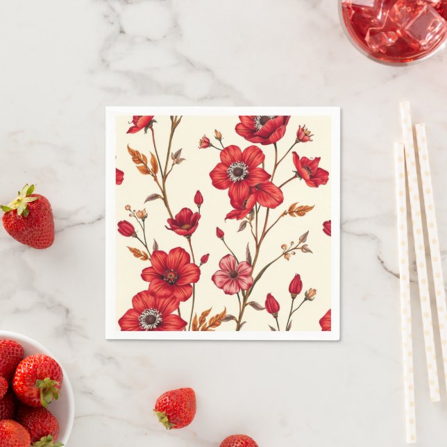 Lebhafte rote botanische Illustration Serviette (Beispiel)