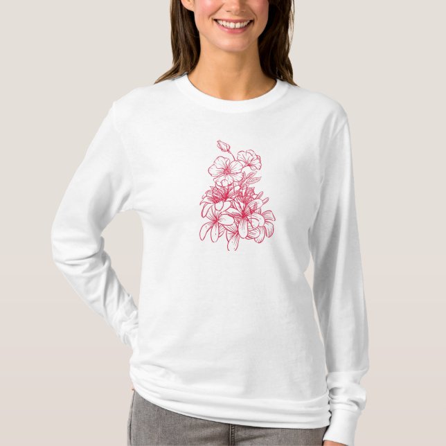 Lebhafte Rote Flora Elegance T-Shirt (Vorderseite)