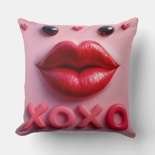 Lebhafte rote Lippen mit XOXO-Design Kissen (Vorderseite)