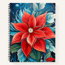 Lebhafte rote Poinsettia auf blauem Hintergrund Notizbuch