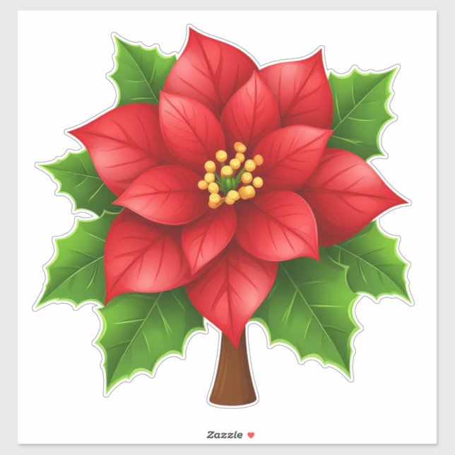 Lebhafte Rote Poinsettia-Blume mit grünen Blätter Aufkleber (Blatt)