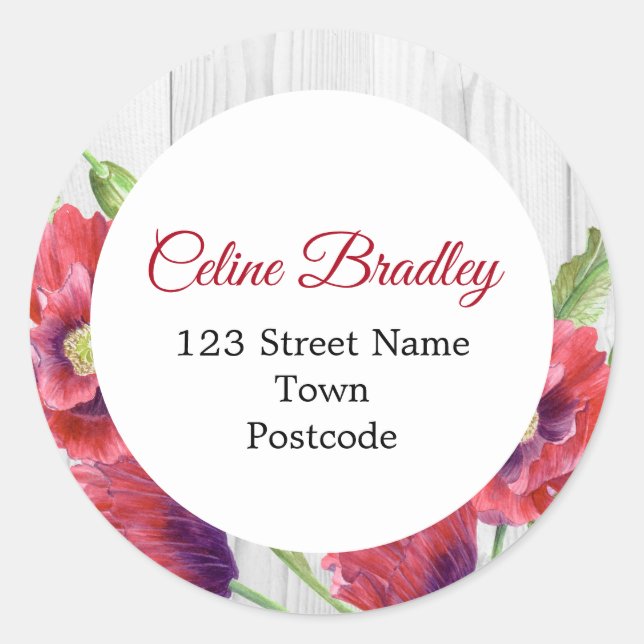 Lebhafte rote Poppies mit Aquarellfarbe Rustikale  Runder Aufkleber (Vorderseite)