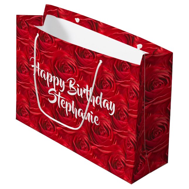 Lebhafte Rote Rose Blumenmuster Foto Abstraktes Mu Große Geschenktüte (Vorderseite Schrägansicht)