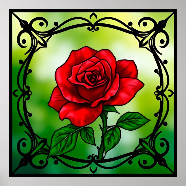 Lebhafte rote Rose Poster (Vorne)