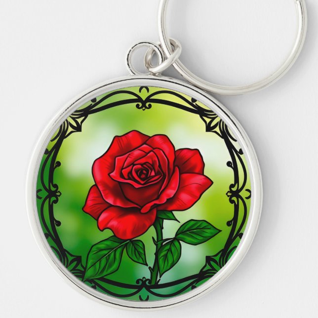 Lebhafte rote Rose Schlüsselanhänger (Vorne)