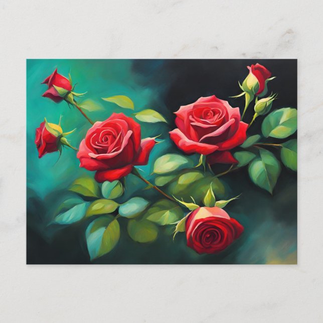 Lebhafte Rote Rosen Postkarte (Vorderseite)
