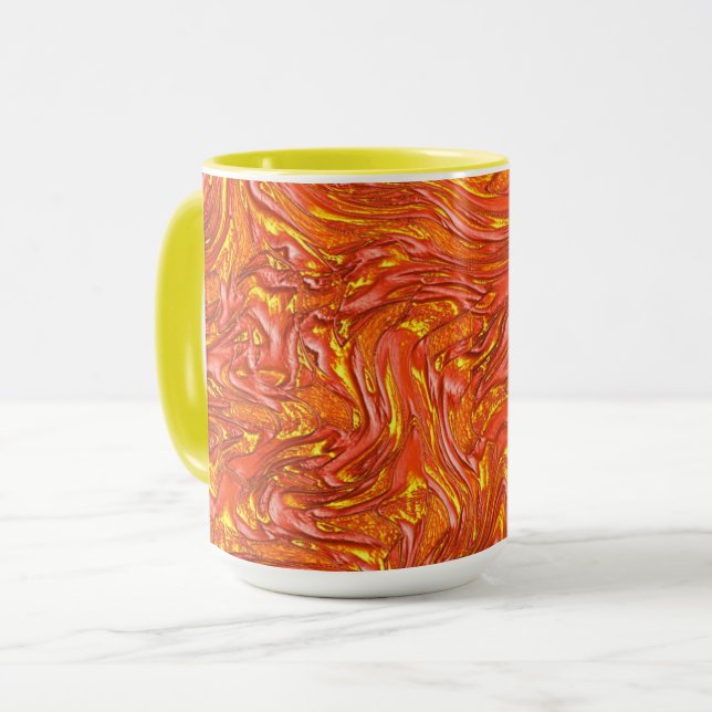 Lebhafte, rote Textur mit gelben Farbtönen Tasse (Vorderseite Links)