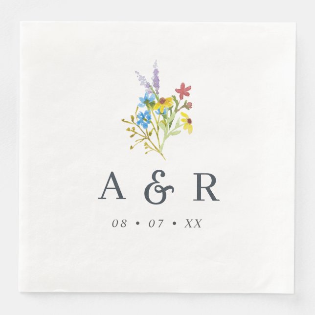Lebhafte rustikale Wildblumen Hochzeitmongramm Serviette (Vorderseite)