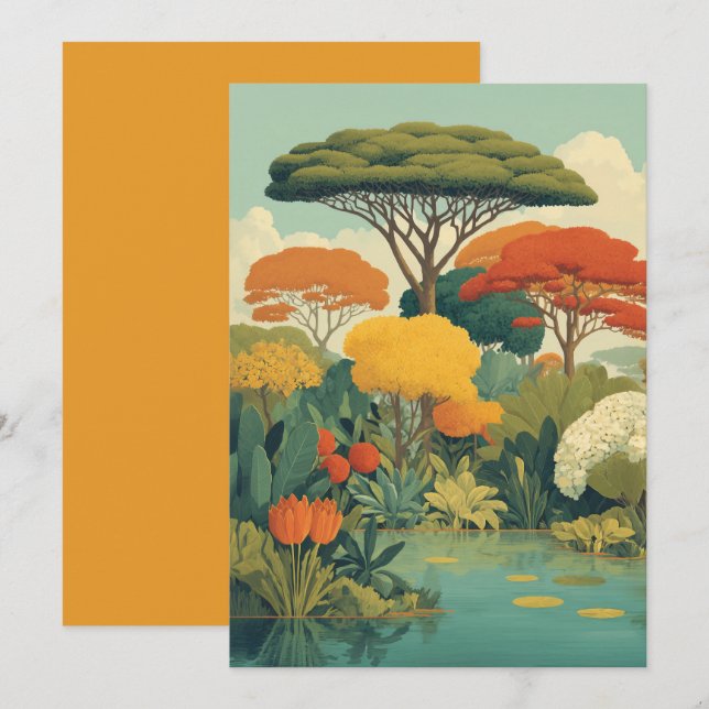 Lebhafte Safari-Jungle-Szene Einladung (Vorne/Hinten)