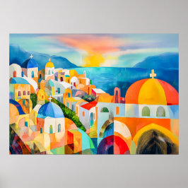 Lebhafte Santorin mit farbenprächtigen Domes Poster
