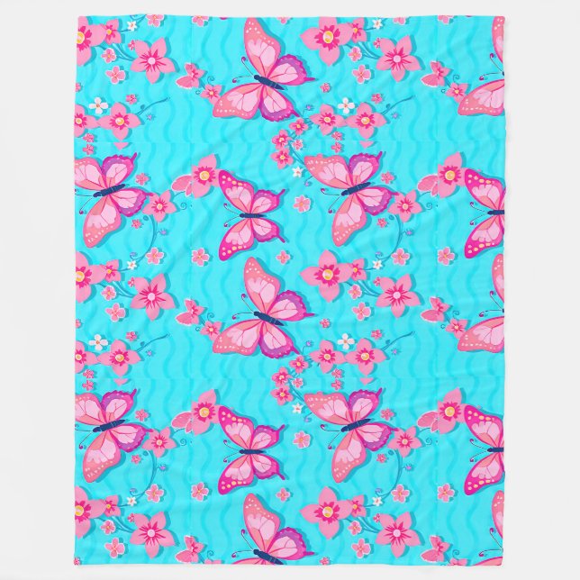 Lebhafte Schmetterlinge und Blume Fleecedecke (Vorderseite)