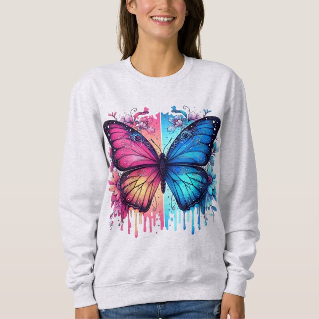 Lebhafte Schmetterlingskunst: Gradient Wings, Flor Sweatshirt (Vorderseite)
