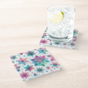 Lebhafte Schneeflocken Glasuntersetzer